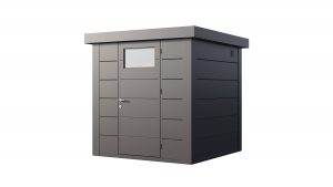 The Eleganto 2121 steel metal shed in Anthracite