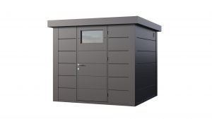 The Eleganto 2424 steel metal shed in Anthracite