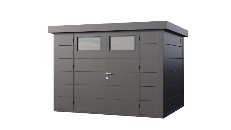 The Eleganto 3024 steel metal shed in Anthracite