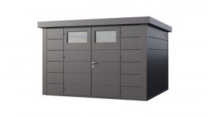 The Eleganto 3330 steel metal shed in Anthracite