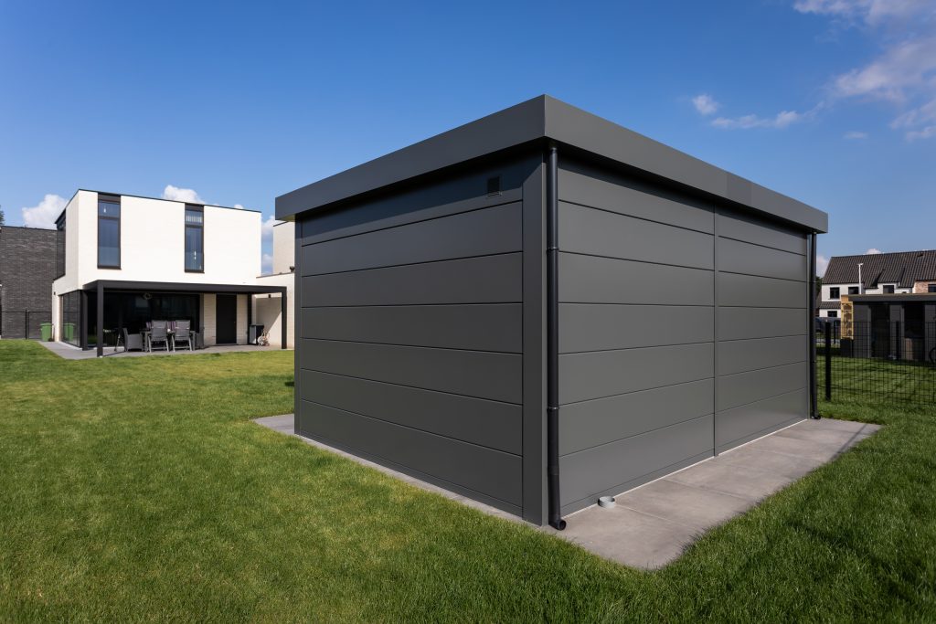 A Rear Photo In A School Of The Eleganto 5435 Metal Steel Building In Anthracite