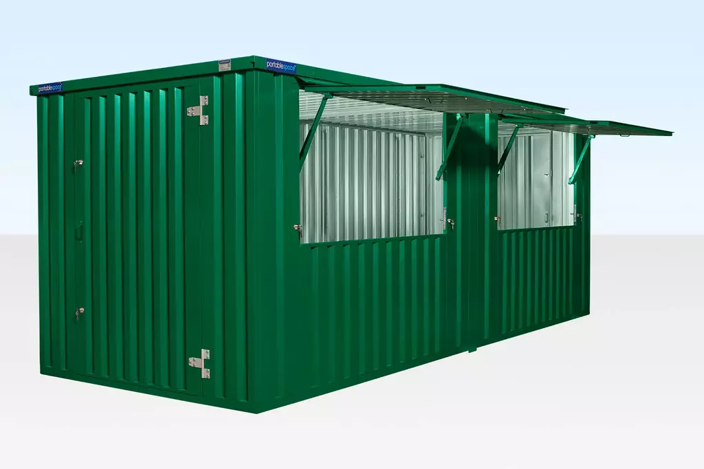 INSTAspace Flat Pack Kiosk 3m XL Twin Bundle End Linked Green Powder Coat