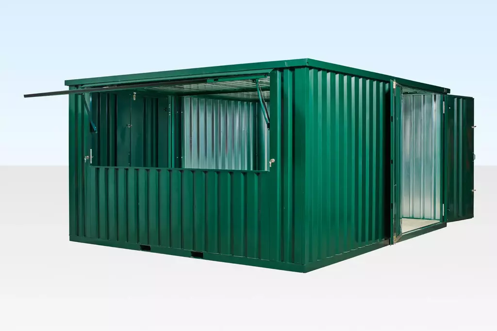 INSTAspace Flat Pack Kiosk 3m XL And Store Bundle Side Linked Green Powder Coat