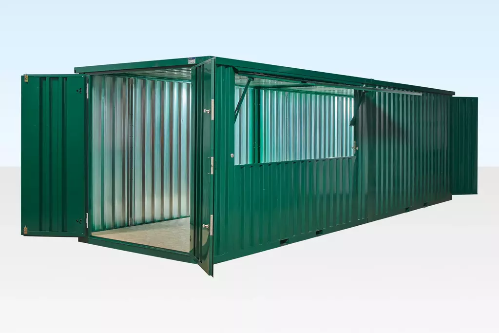 INSTAspace Flat Pack Kiosk 3m XL And Store Bundle End Linked Green Powder Coat